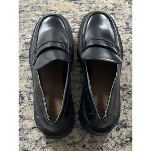 NEW H&M Shoes Womens Size 42 Black Chunky Loafers Penny Lug Sole Block Heel